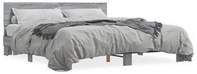 3280175 vidaXL Cadru de pat, gri sonoma, 200x200 cm, lemn prelucrat și metal