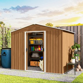 Outsunny Casută de Grădină, Magazie de Exterior pentru Unelte cu 2 Uși Culisante și 4 Prize de Aerisire, 236x174x190 cm, Gri | Aosom Romania