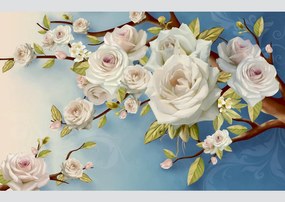 Fototapet 3D, Trandafiri albi pe sub cerul albastru. Art.05233