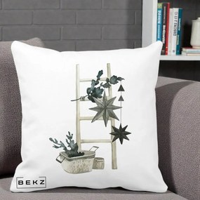 Perna Decorativa Scara Scandinavica cu Stele, 40x40 cm, Alba Mata, Husa Detasabila, Perna Inclusa, BEKZ®