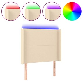 vidaXL Tăblie de pat cu LED, crem, 93x16x118/128 cm, textil