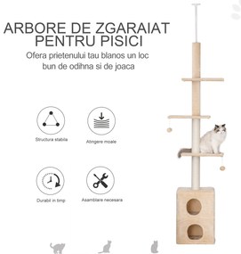 PawHut Stâlp Zgâriat Pod Multinivel, 210-240 cm, Frânghie Iuta, Design Inovator, Galben | Aosom Romania