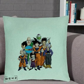 Perna Personalizata Dragon Ball Z Grup Complet, 40x40 cm, Verde Menta, Husa Detasabila, Perna Inclusa, BEKZ®