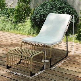 Outsunny Fotoliu de relaxare din ratan cu Fußhocker rezistent la UV, fotoliu de grădină cu perne Bänder 65 x 93 x 80 cm, lemn natural | Aosom Romania