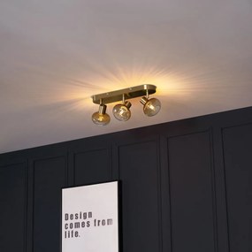 Spoturi plafon rotunde aurii cu sticlă chihlimbar 3 lumini - Teddy