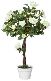 Outsunny Arbore Artificial Camelia cu 21 Flori Decorative, Înălțime 90 cm, Ideal pentru Interior și Exterior | Aosom Romania