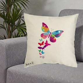 Perna Decorativa Fluturi Splash, 40x40 cm, Ecru, Husa Detasabila, Perna Inclusa, BEKZ®