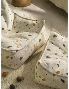 Fotoliu puf pentru copii alb cu tapițerie din țesătură bouclé/cu tapițerie din chenille Terrazzo Square – Wigiwama