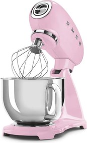 Mixer planetar SMEG SMF03PKEU, 800 W, 4,8 l, 10 viteze, Functie de pornire treptata, Roz