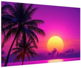 Tablou - Apus violet cu palmier (90x60 cm)
