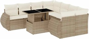 vidaXL Set canapele de grădină, 9 piese, cu perne, bej, poliratan