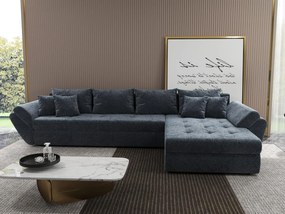 Colțar extensibil dumonde cu ladă de depozitare si sezut confortabil din spuma high-density, Loana XL Euphoria Grafit II 335x185 cm