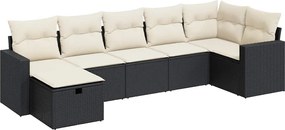 vidaXL Set canapele de grădină cu perne, 7 piese, negru, poliratan