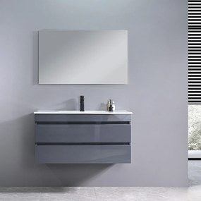 Mobilier de baie Cube 100 cm cu chiuvetă ceramică 2 sertare cu oglindă 60x100 cm gri antracit