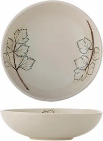 Bol din ceramică artizanală natur cu finisaj antichizat și motive botanice cu frunze, 26×7 cm, "Aubrin"