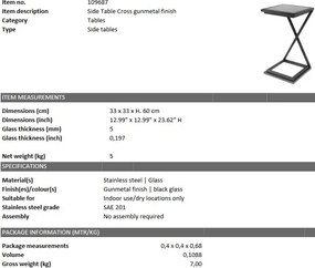 Masuta de cafea design LUX Cross, gunmetal 33x33cm 109687 HZ
