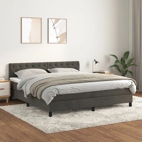 3141492 vidaXL Pat box spring cu saltea, gri închis, 160x200 cm, catifea