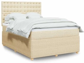 vidaXL Pat continental cu saltea, crem, 140x200 cm, material textil