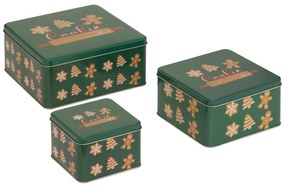 Containere metalice pentru biscuiți, 3 bucăți, verde