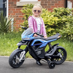 HOMCOM Motocicleta Electrică Copii cu Suspensie Dublă și Muzică și Lumini pentru Copii de la 3 la 8 ani Albastru Deschis | Aosom Romania