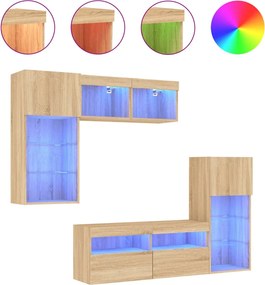 vidaXL Unități de perete TV cu LED-uri, 5 piese, stejar sonoma, lemn