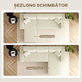 Canapea HOMCOM catifea crem, 3 locuri | Aosom Romania