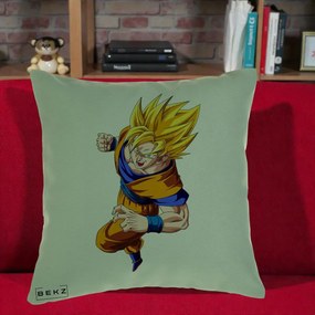 Perna Personalizata Dragon Ball Goku Super Saiyan 2 Lupta, 40x40 cm, Verde, Husa Detasabila, Perna Inclusa, BEKZ®