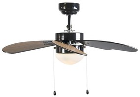 Ventilator de tavan negru cu imprimeu lemn 80cm cu șnur - Fresh