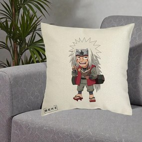 Perna Personalizata Naruto Jiraiya Sensei Chibi, 40x40 cm, Ecru, Husa Detasabila, Perna Inclusa, BEKZ®