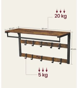Cuier de perete cu poliță NATE, maro/negru