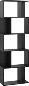 HOMCOM Bibliotecă cu 5 Rafturi Divizate în Formă de S din Lemn, 60x24x184.5 cm, Negru | Aosom Romania