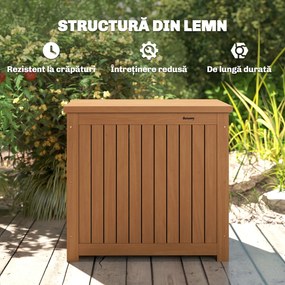 Outsunny Bancă de Exterior 130L, Capac, Cutie Lemn cu Balamale și Curea | Aosom Romania
