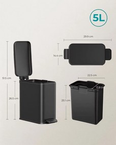 Coș de gunoi pentru baie NORD, 5 l, negru SongmicsHome