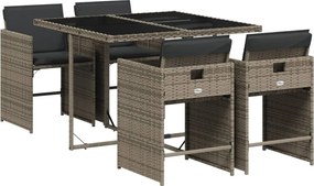 vidaXL Set mobilier de grădină cu perne, 5 piese, gri, poliratan