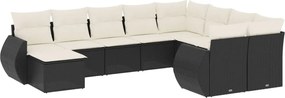 vidaXL Set canapele de grădină cu perne, 10 piese, negru, poliratan
