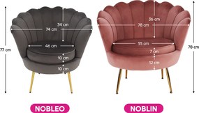 Fotoliu în stil Art-deco, catifea Velvet roz/crom auriu, NOBLIN