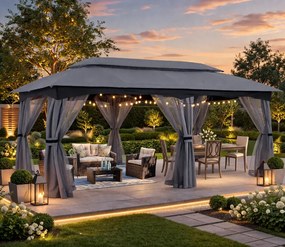 ABCCANOPY Foișor de gradina 305x610 cm, cadru din oțel și plasă de țânțari pentru gazon, curte, grădină, terasă, Gri