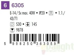 Lustra, Plafonier cu 5 spoturi, diam.53cm, crom satinat, Soma 6305 RX