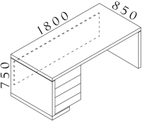 Masa Lineart 180 x 85 cm + container stanga, ulm inchis/alb