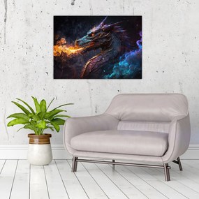 Tablou pe sticlă - Dragon scuipând flăcări (70x50 cm)