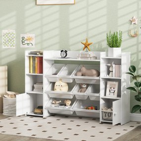 AIYAPLAY Dulap pentru jucării pentru copii cu 8 recipiente detașabile și dulapuri, 140x30x90 cm, alb | Aosom Romania