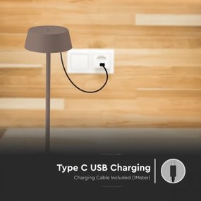 Lampă LED de birou, exterior, reglabilă, tactilă, reîncărcabilă, 2W, IP54, maro