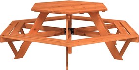 vidaXL Masă de picnic pentru 6 copii cu bănci lemn masiv brad, hexagon