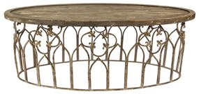 Masuta de cafea metalica, cu blat din lemn, aspect vintage, Gany