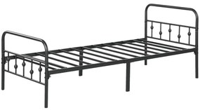 HOMCOM Cadru pat single din metal, montaj ușor, cu kituri din cauciuc reducătoare de zgomot, negru | Aosom Romania