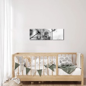 Tablou - Flori alb-negru (cu ceas) (90x30 cm)