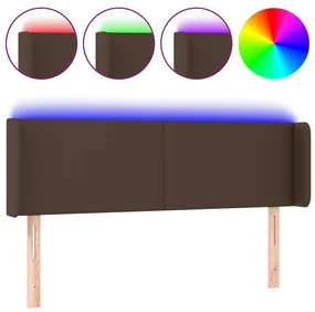 3123049 vidaXL Tăblie de pat cu LED, maro, 147x16x78/88 cm, piele ecologică