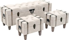 vidaXL Set bancă depozitare 3 buc, lemn masiv și oțel, 112x37x45 cm