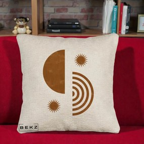 Perna Decorativa Boho Sun si Spirala, 40x40 cm, Bej Canapea, Husa Detasabila, Perna Inclusa, BEKZ®