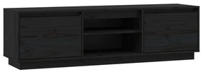 Comoda TV, negru, 140x35x40 cm, lemn masiv de pin